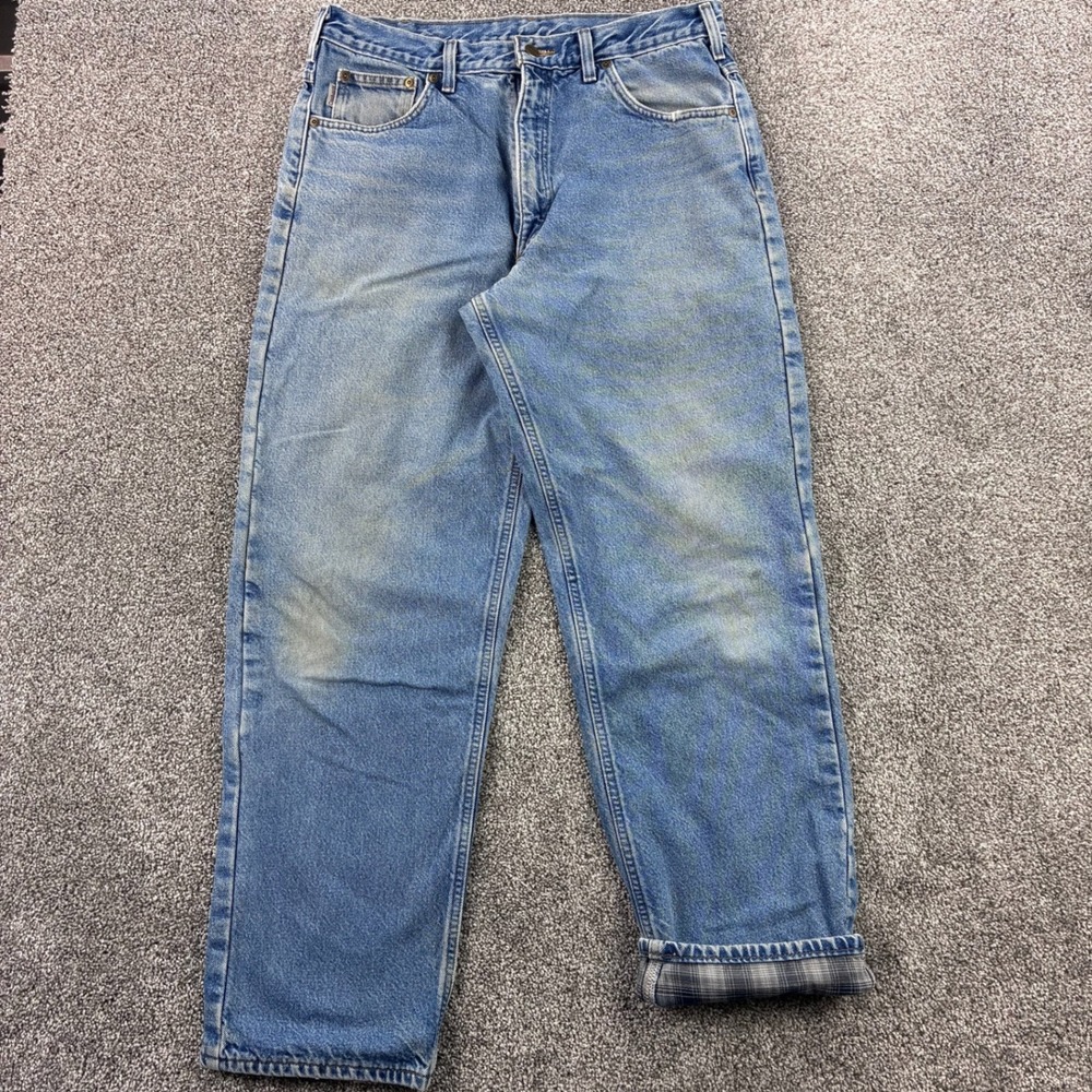 Vintage Carhartt Flannel Lined Jeans Mens 35x32 Denim Relaxed‎ Workwear B172 DST